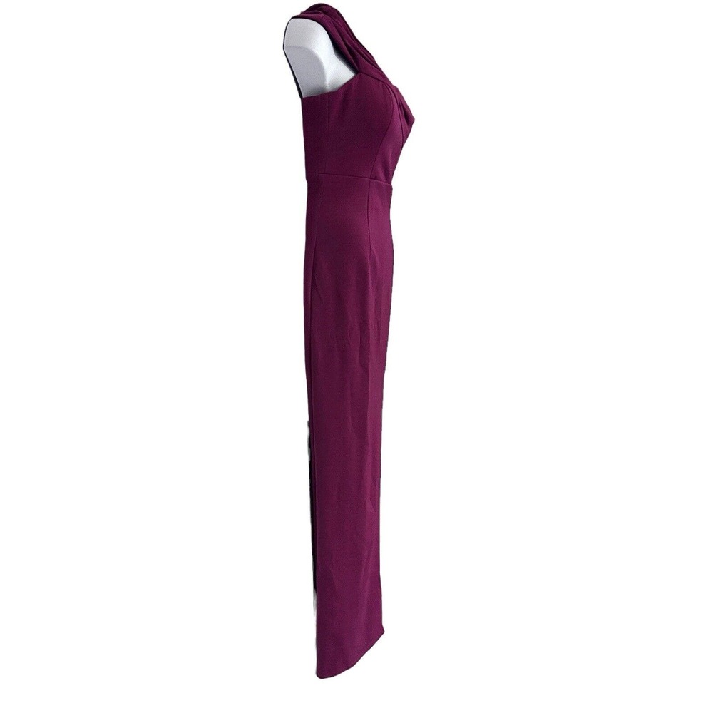 BARIANO Jersey Berry-Burgundy One Shoulder Gown Formal Cocktail Maxi Prom Dress - Picture 4 of 16